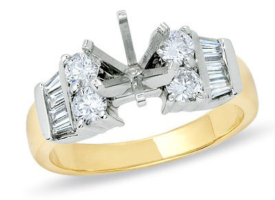 3/4 CTW. Semi Mount Diamond Engagement Ring with round and Baguette Diamonds in 14K Two-Tone Gold