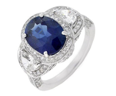 Jewel of Ocean 18k White Gold 4.35 Ctw Oval Sapphire 1.66 Ctw Diamond Ring Sz 6.5