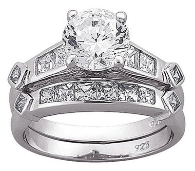 Sterling Silver Wedding Band and Engagement Ring 2-pc. CZ Set