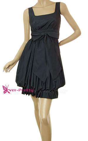 Black Designer Puff Cocktail Dress