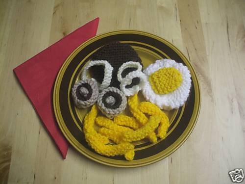 Hand-knitted Novelty Hamburger and Chips