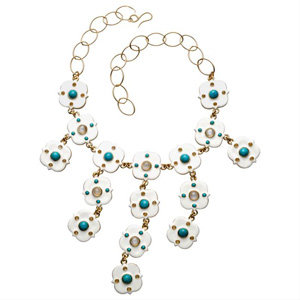 Ivory Enamel and Turquoise Bib Necklace