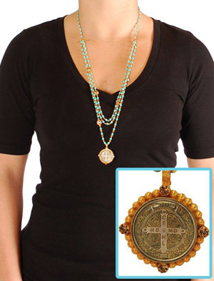 Virgins, Saints & Angels San Benito Magdalena Necklace Gold/Turquoise