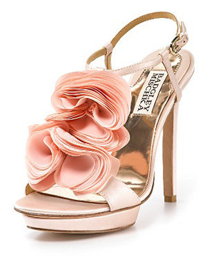 Badgley Mischka "Randee" High Heel Ruffle Flower Sandals