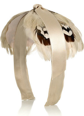 Jennifer Ouellette Satin and Feather Hair Band