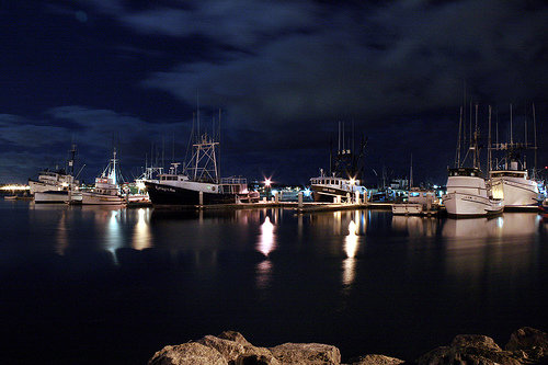 Fishing at Night on a Boat