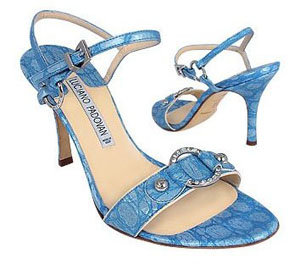 Blue Ring Detail Croco-embossed Leather Sandal