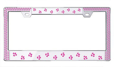 Swarovski Rose Crystal on Chrome - Paws - License Plate Frame