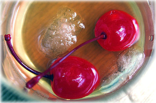 Melted Chocolate with Diced Maraschino Cherries