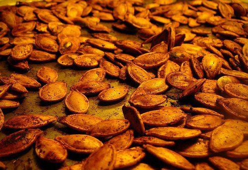 Jack O Lantern Made out of Pumpkin Seeds