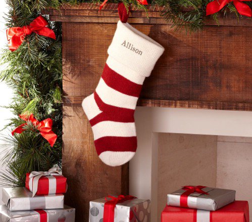 Pottery Barn Kids White & Red Stripe Fair Isle Stocking