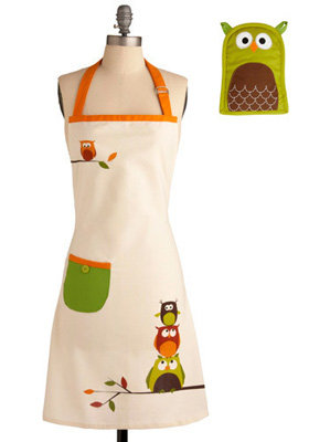 Owl Cook Dinner Apron and Mitt Set