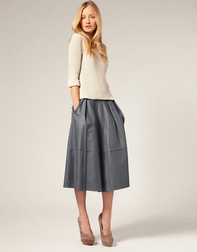 Whistles Midi Leather Skirt