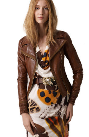 Blumarine Smocked Lambskin Leather Jacket