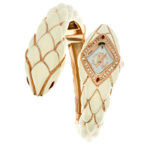 Roberto Cavalli Cream Snake Bangle Watch