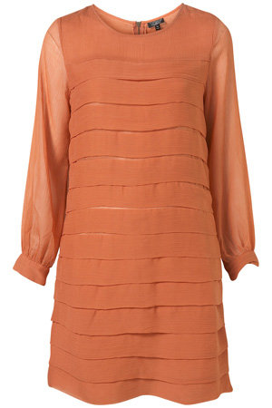 Topshop Pleat Long Sleeve Shift Dress