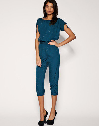 Embellished Ruched Shoulder Jumpsuit by Warehouse