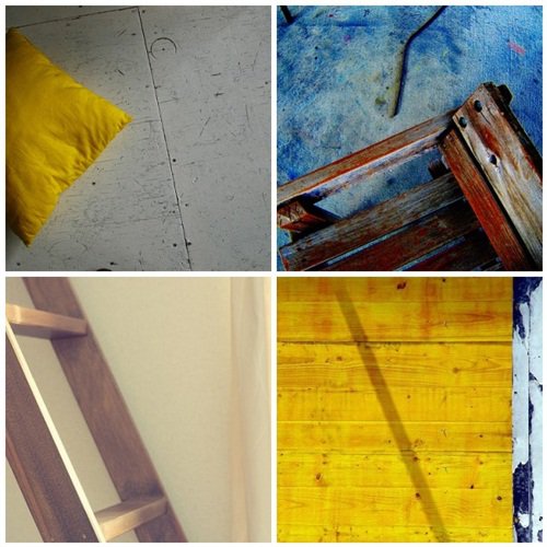 Blue + White + Yellow + Aged Wood