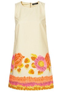 Topshop Cream Fluorescent Floral Border Shift Dress