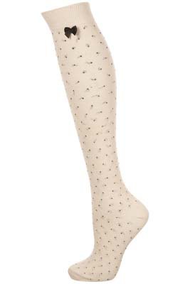 Topshop Cream Pinspot Knee High Socks