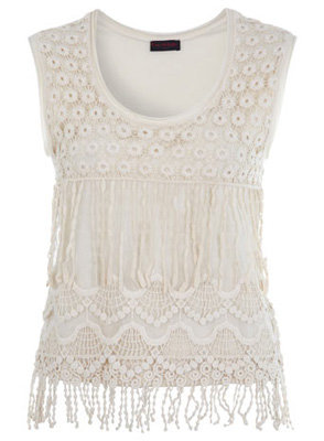 Miss Selfridge Cream Crochet Shell Top