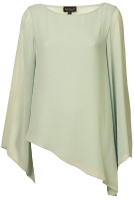 Topshop Green Asymmetric Bell Sleeve Blouse