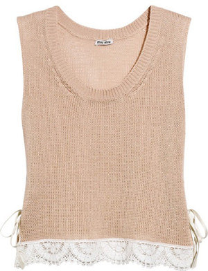 Miu Miu Lace-Trimmed Open-Knit Cotton Tank