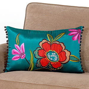 Green Floral Lumbar Pillow