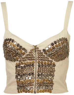 Topshop Cream Zip Front Embellished Bustier