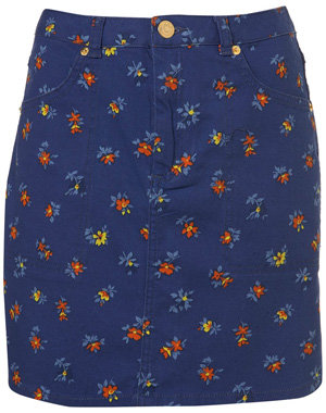 Topshop Blue Daisy Print Skirt