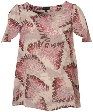 Topshop Cream Feather Print Cape Back Blouse