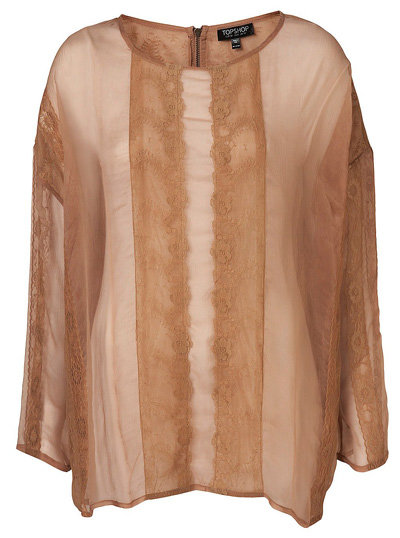 Topshop Nude Oversized Lace Panel Blouse