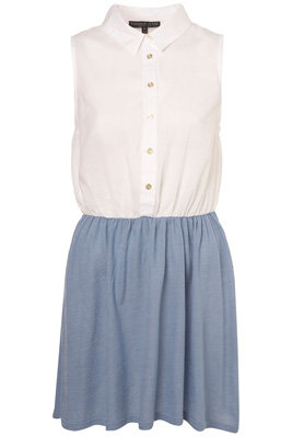 Topshop Petite White Sleeveless Shirt Dress