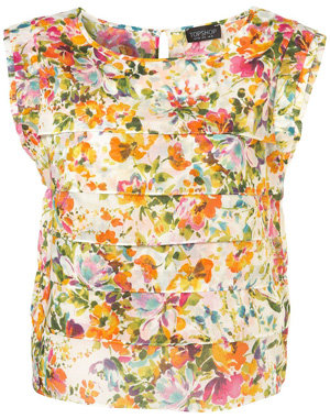 Topshop Bright Floral Tier Front Tee