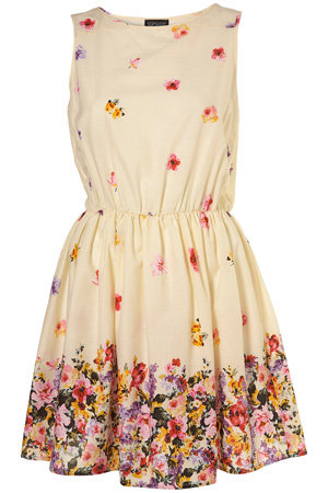 Topshop Cream Pansy Border Print Dress