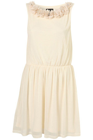 Topshop Cream Chiffon Flower Appliqué Neckline Dress