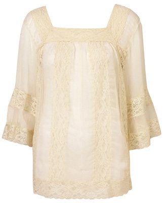 Topshop Buttermilk Lace Insert Bell Sleeve Blouse