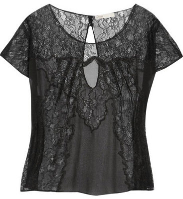 Maje Eclosion Silk-Chiffon and Lace Blouse