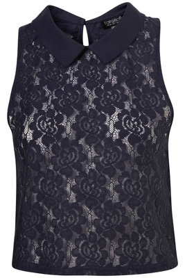 Topshop Navy Lace Halter Crop Blouse