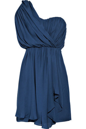 Tibi One-Shoulder Draped Silk Dress