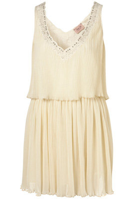 Dress up Topshop Cream Embellished Pleat Dress