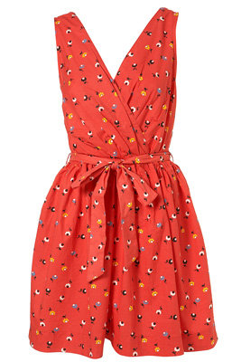 Topshop Red Flower Print Wrap Dress