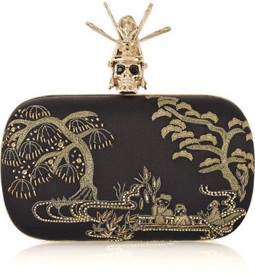 Alexander McQueen Oriental Samurai Skull Silk-Satin Box Clutch