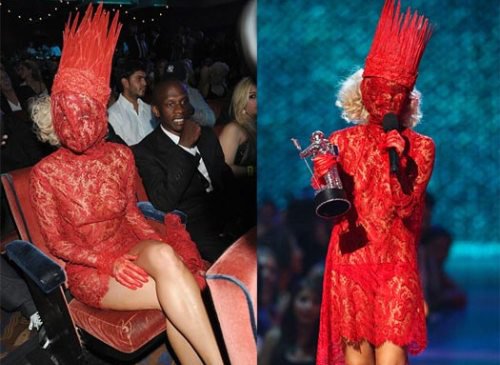 lady gaga red lace outfit