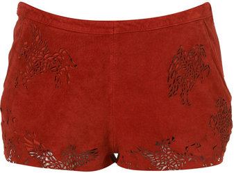 Unique Red Suede Laser Cut Hotpants