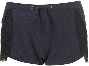 Topshop Knitted Navy Lace Trim Shorts