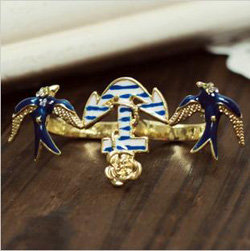 Vintage Swallow&Mooring Lighter Double Finger Ring