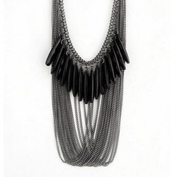 Retro Style Black Synthetic Gemstone Multilayer Bib Necklace