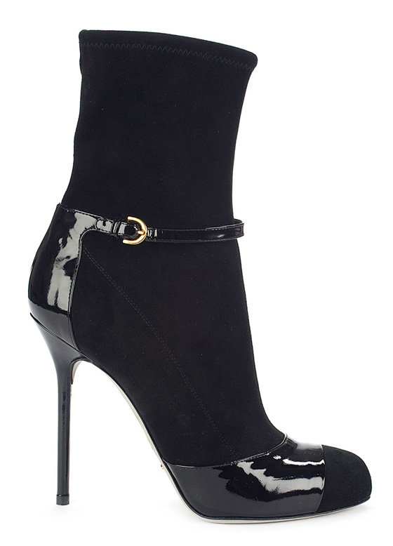 Black Stretch Suede Trompe L'oeil Bootie