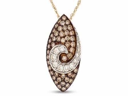 ¾ Carat Chocolate & White Diamond 14K Two Tone Gold Pendant W/ Chain, $525.00